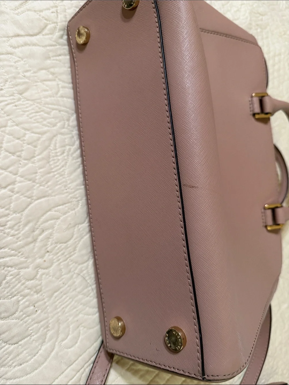 Michael Kors Mauve Leather Satchel with Gold Hardware. Long strap included.